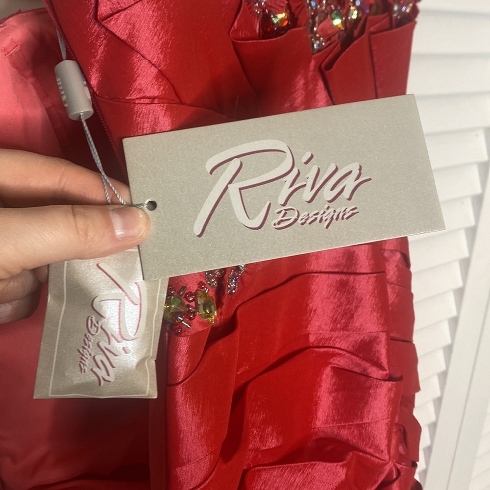 Riva Designs Red Strapless Prom Dress - Picture 7 of 11